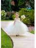 Ivory Tulle Wedding Flower Girl Dress With Flowers